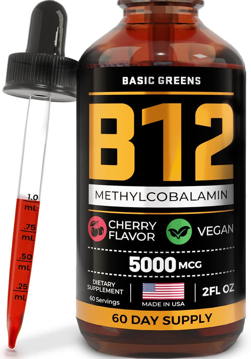 JJ CARE Vitamin B12 Drops 2 fl.oz, 5000mcg Liquid B12 Vitamins, Support Energy and Metabolic Function, Organic Vitamin B12 Sublingual, Maximum Absorption B12 Liquid, 2 Months Supply
